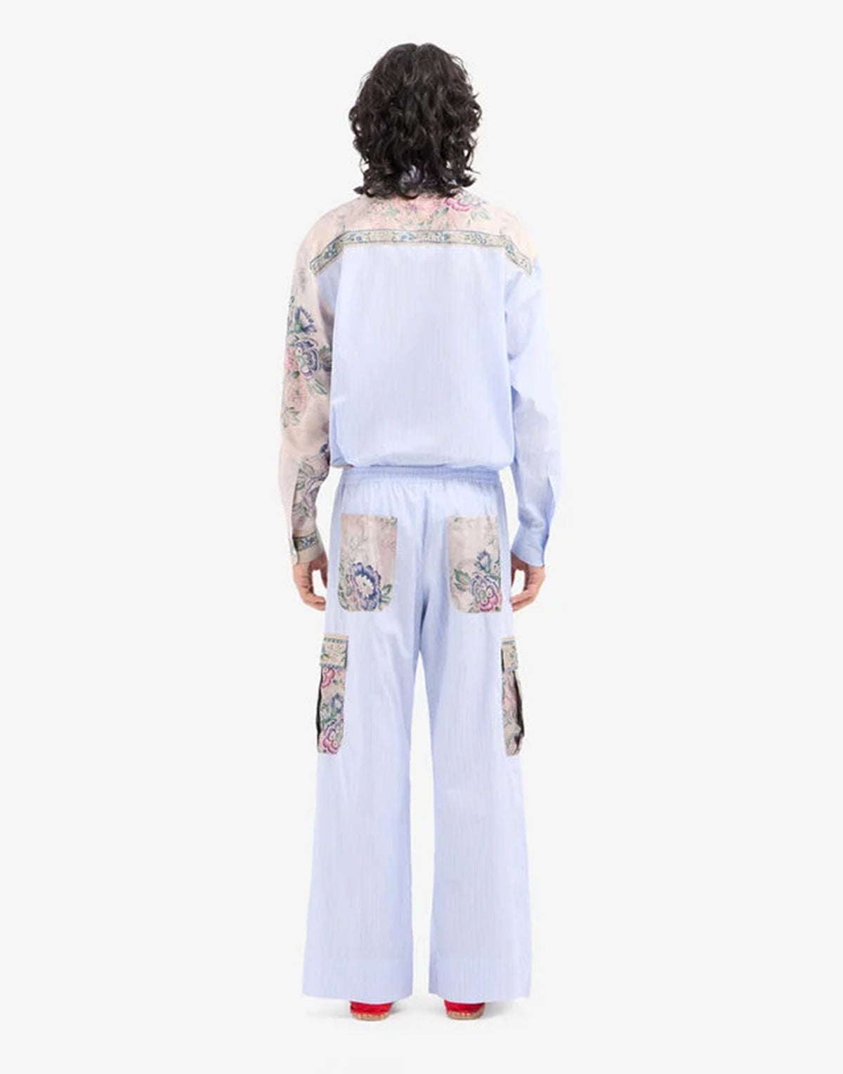 PIERRE-LOUIS MASCIA Pantalon en coton et soie imprimé cendre rosée