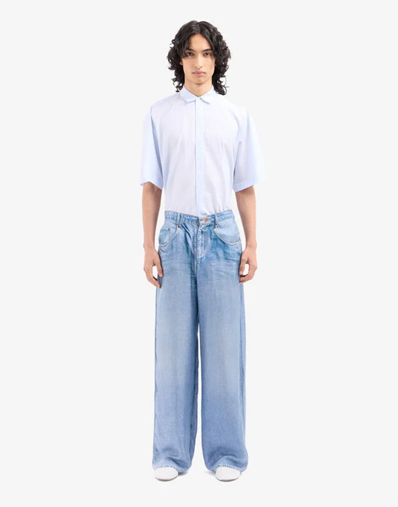 PIERRE-LOUIS MASCIA Pantaloni in Seta Stampa Denim Chiaro