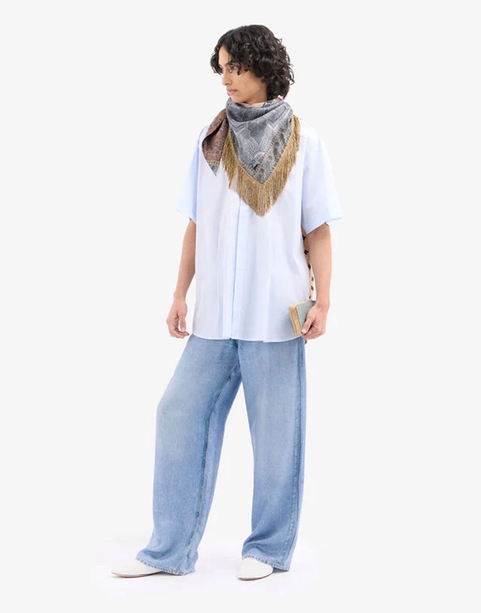 PIERRE-LOUIS MASCIA Pantaloni in Seta Stampa Denim Chiaro