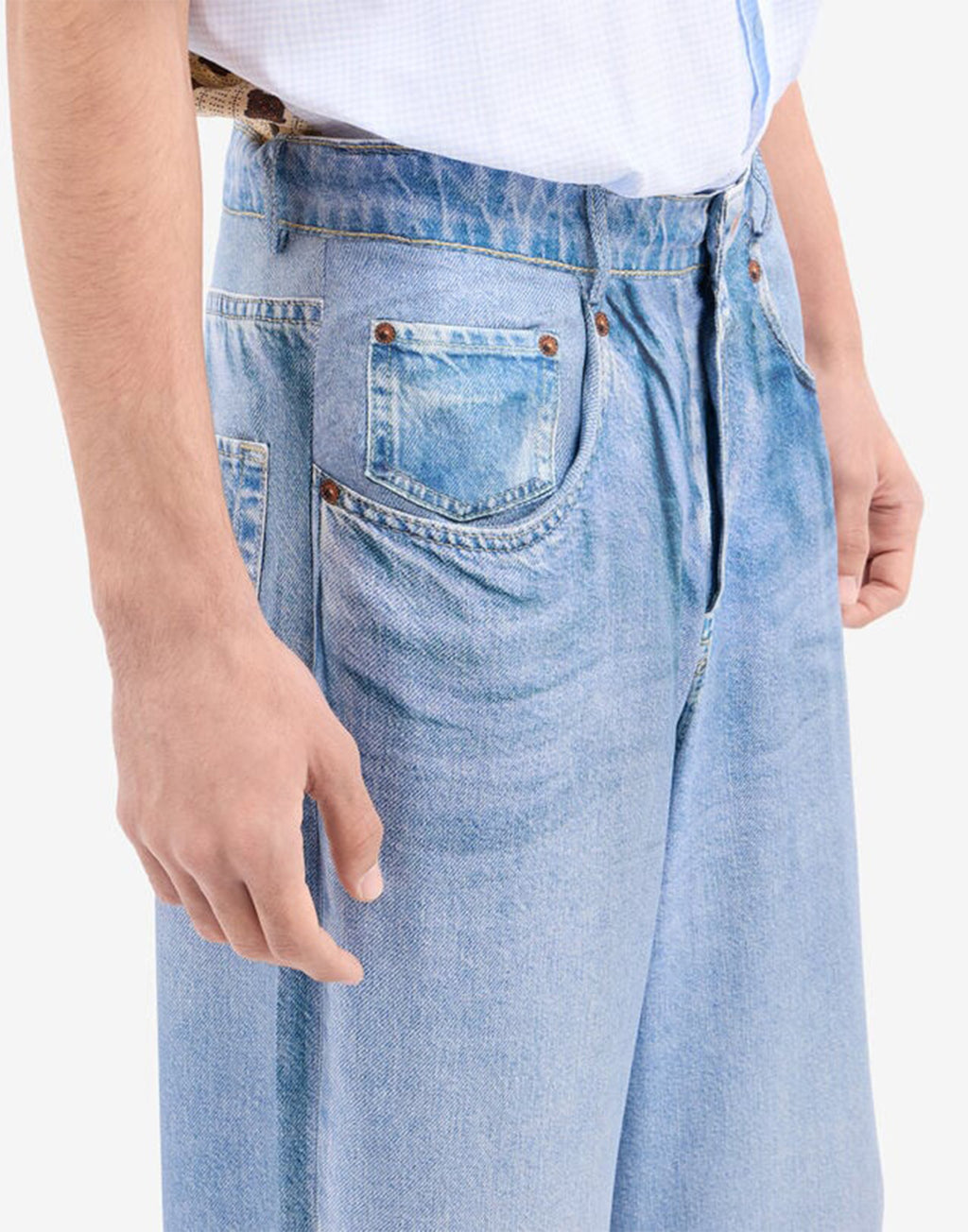 PIERRE-LOUIS MASCIA Pantaloni in Seta Stampa Denim Chiaro