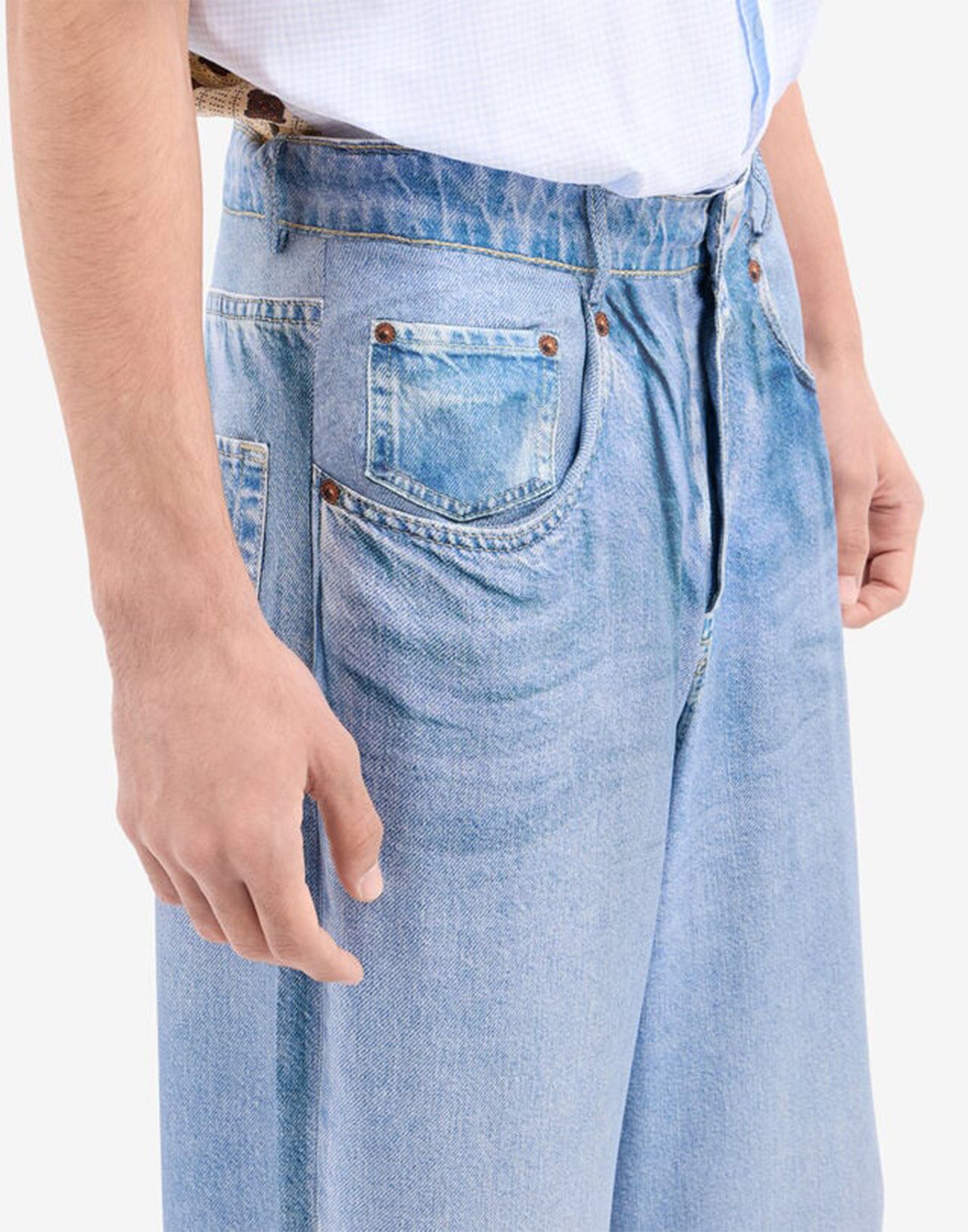 PIERRE-LOUIS MASCIA Pantaloni in Seta Stampa Denim Chiaro