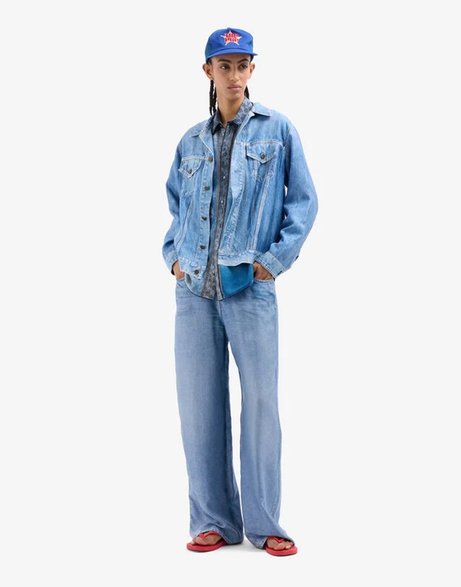 PIERRE-LOUIS MASCIA Pantaloni in Seta Stampa Denim Chiaro