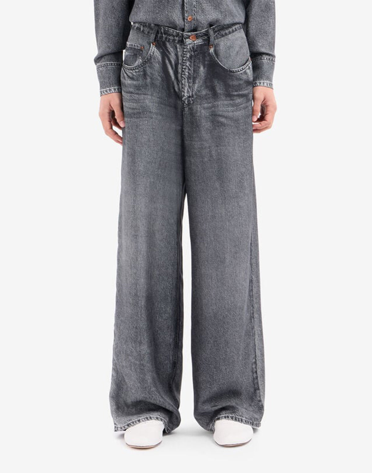 PIERRE-LOUIS MASCIA Pantaloni in Seta Stampa Denim Black