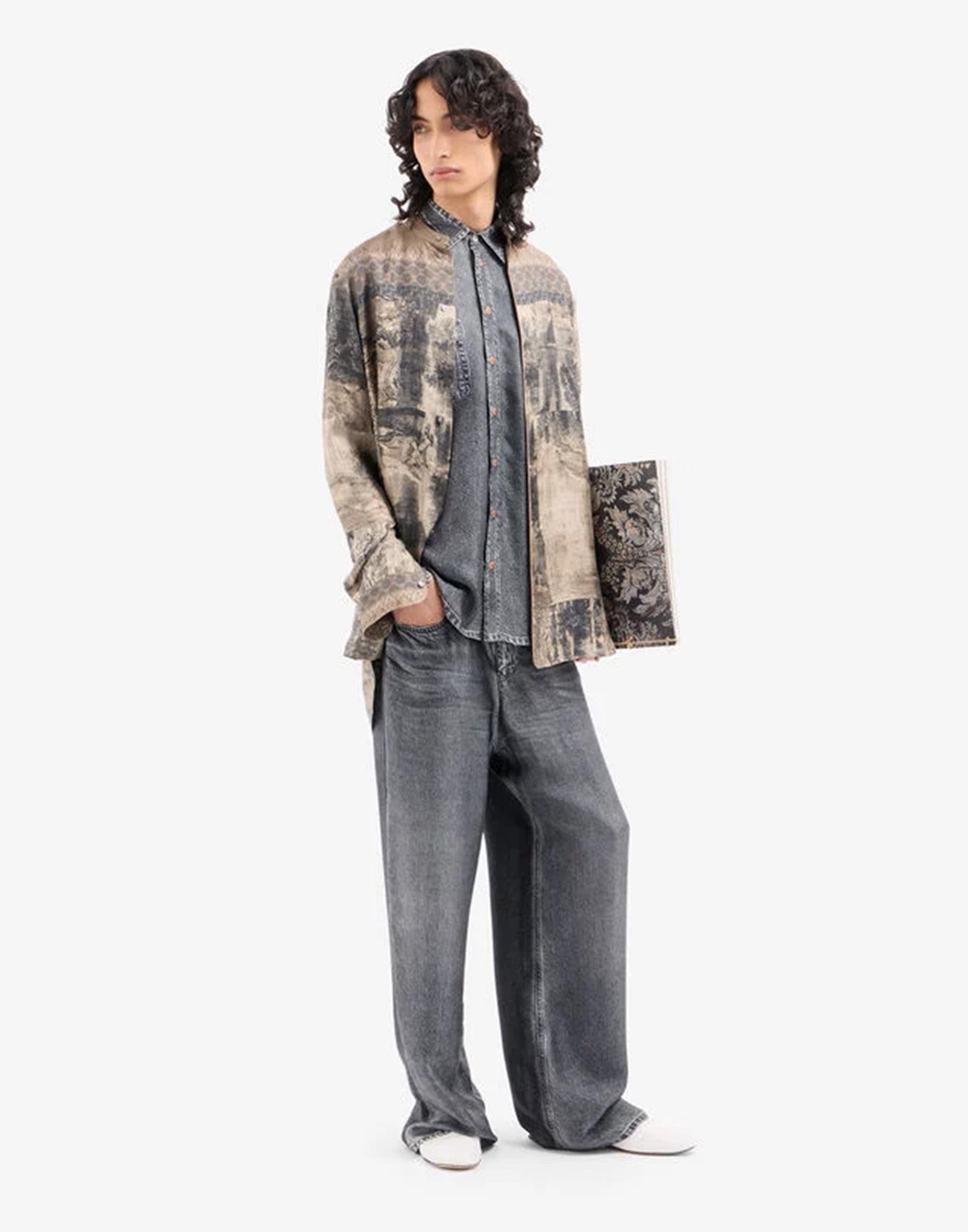 PIERRE-LOUIS MASCIA Pantaloni in Seta Stampa Denim Black