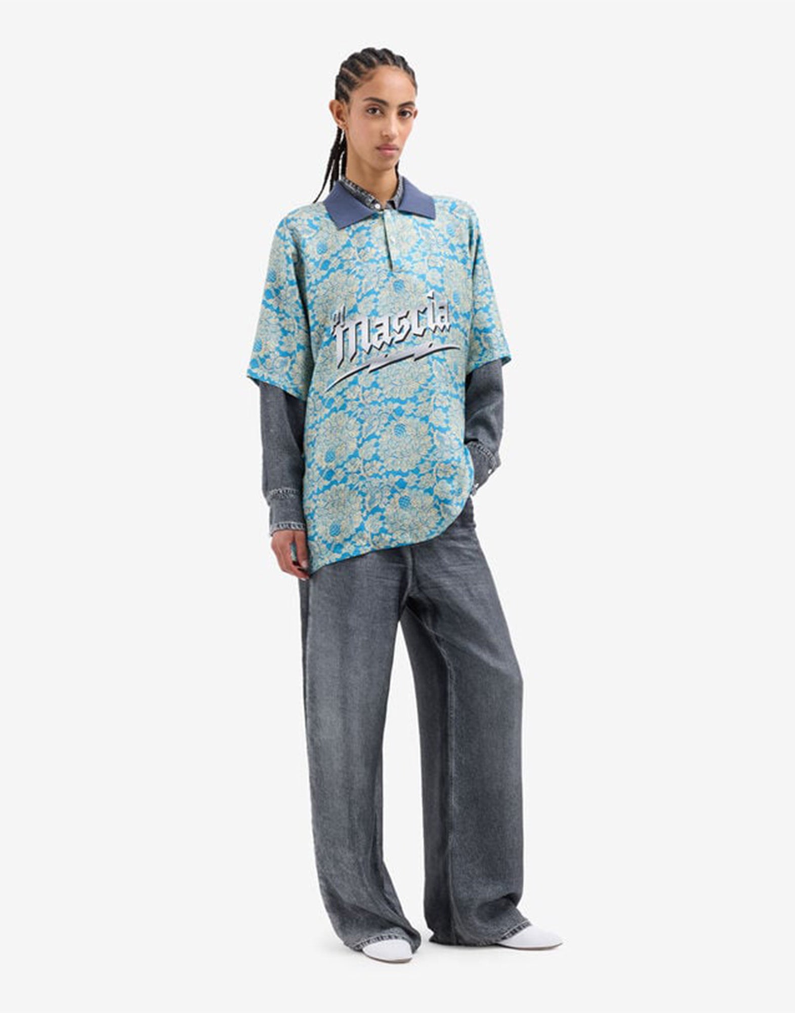 PIERRE-LOUIS MASCIA Pantaloni in Seta Stampa Denim Black