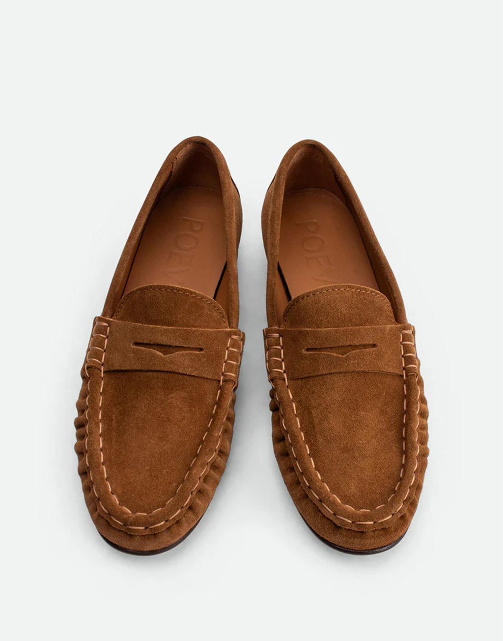 POEVE Wanda Mocassini in Suede con Punta Tonda Cuoio