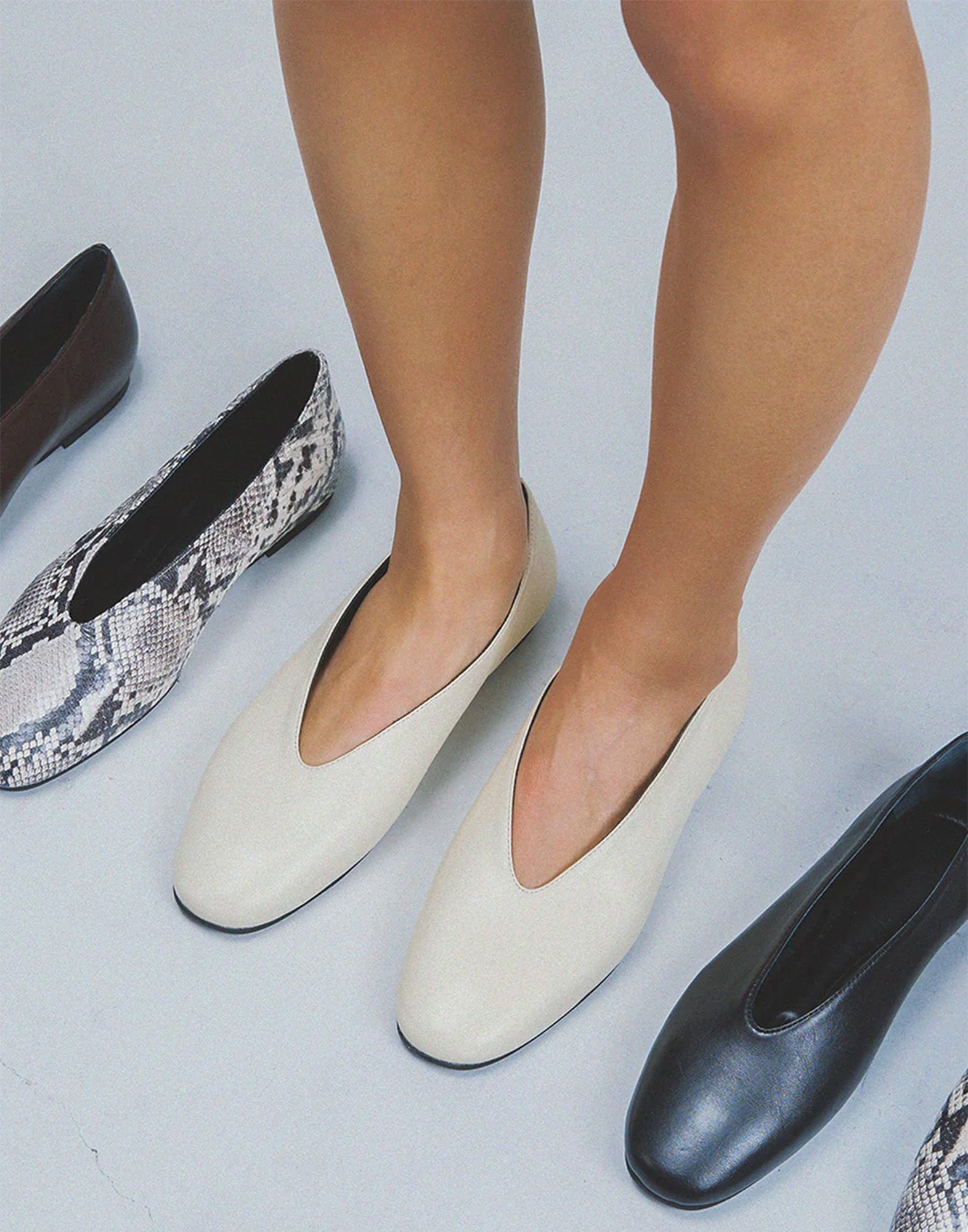 POEVE Reese Ballerine in Nappa con Punta Almond Avorio