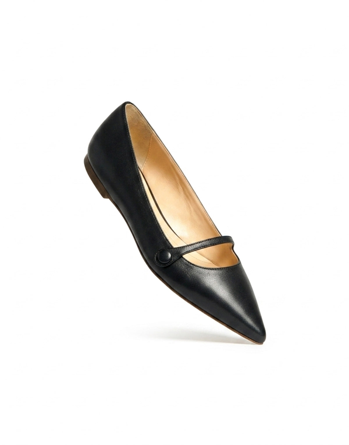 PROSPERINE Ballerines en cuir brossé à bout pointu et bouton noires