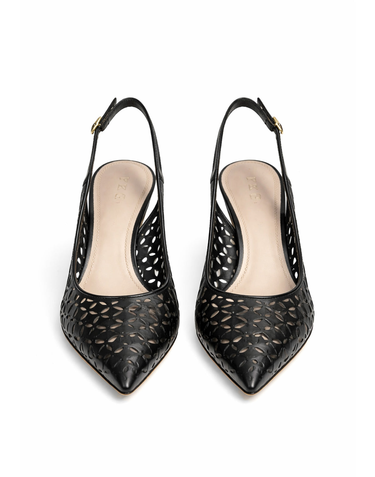 Escarpins slingback PROSPERINE en cuir brossé perforé noir