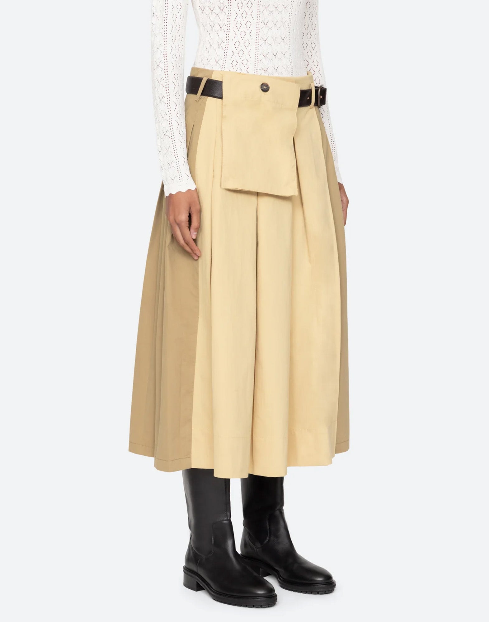 SEA NY Andrea Gonna Midi Workwear in Cotone Bicolore