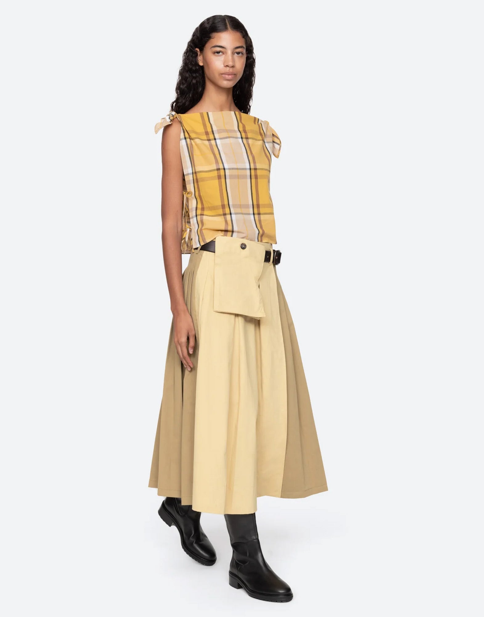 SEA NY Andrea Gonna Midi Workwear in Cotone Bicolore