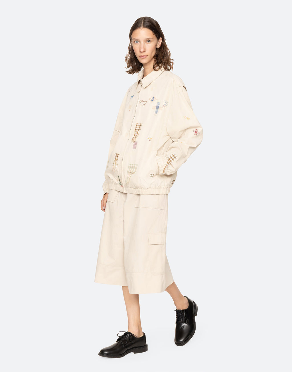 SEA NY Bermuda Culottes Workwear in Cotone Stone