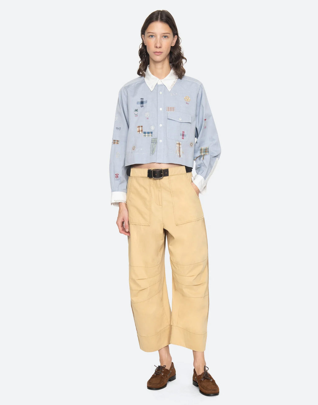 SEA NY Andrea Pantaloni Workwear in Cotone con Cintura Bicolore