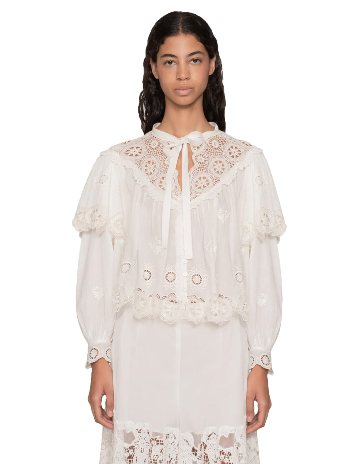 SEA NY Top Ricamato in Cotone Cream
