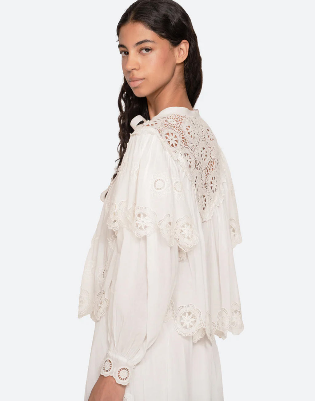 SEA NY Top Ricamato in Cotone Cream