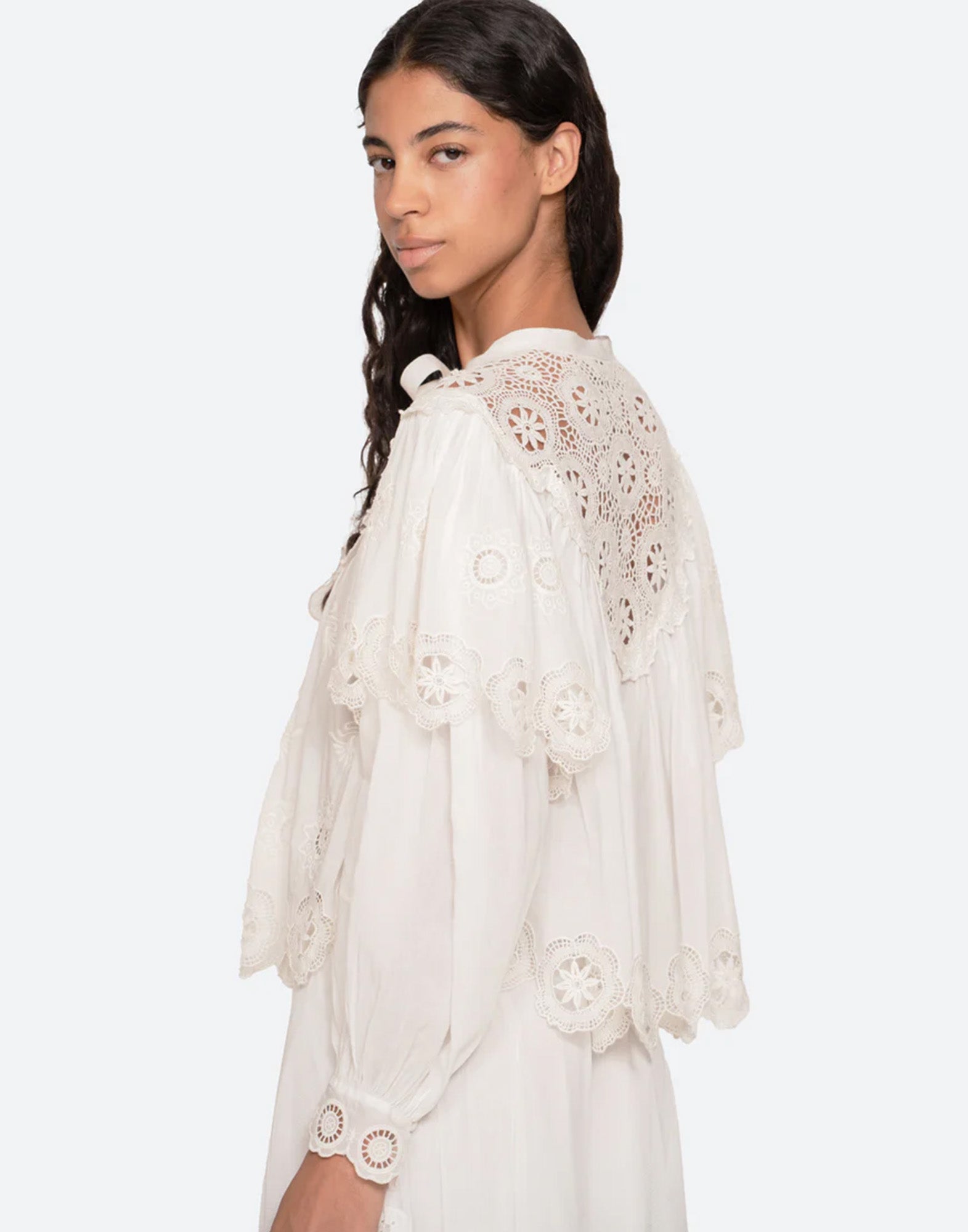 SEA NY Top Ricamato in Cotone Cream