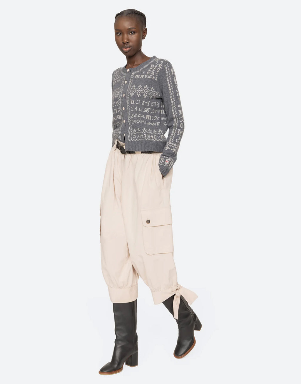 SEA NY Kit Cardigan Ricamato in Lana Charcoal