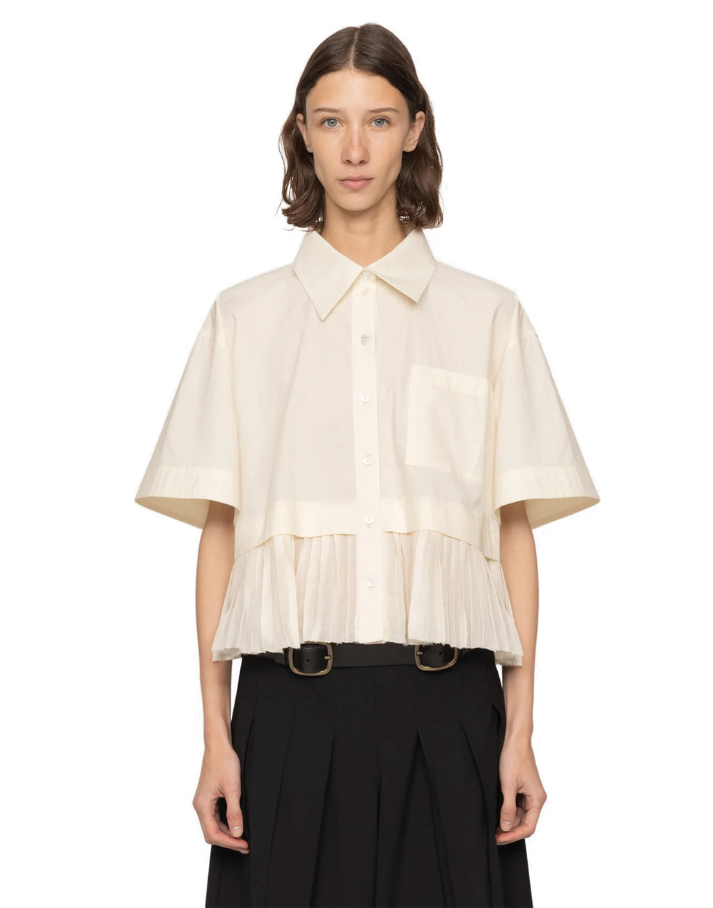 SEA NY Solene Camicia Combo in Cotone e Ramie Cream