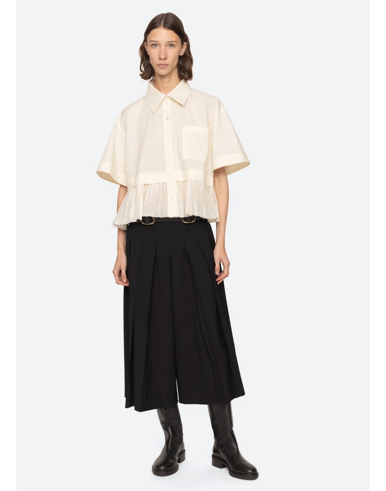 SEA NY Solene Camicia Combo in Cotone e Ramie Cream