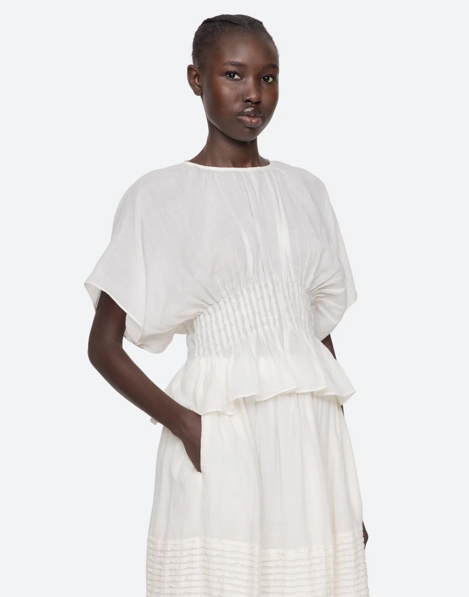 SEA NY Top in Cotone con Pintuck Bianco