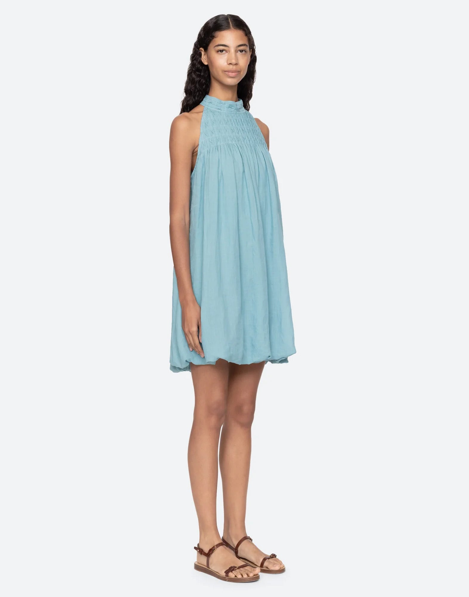SEA NY Mini Abito in Cotone con Bubble Hem Blue