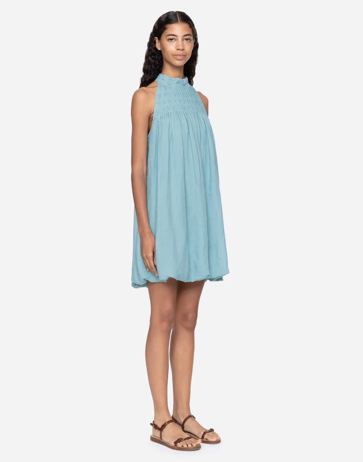 SEA NY Mini Abito in Cotone con Bubble Hem Blue