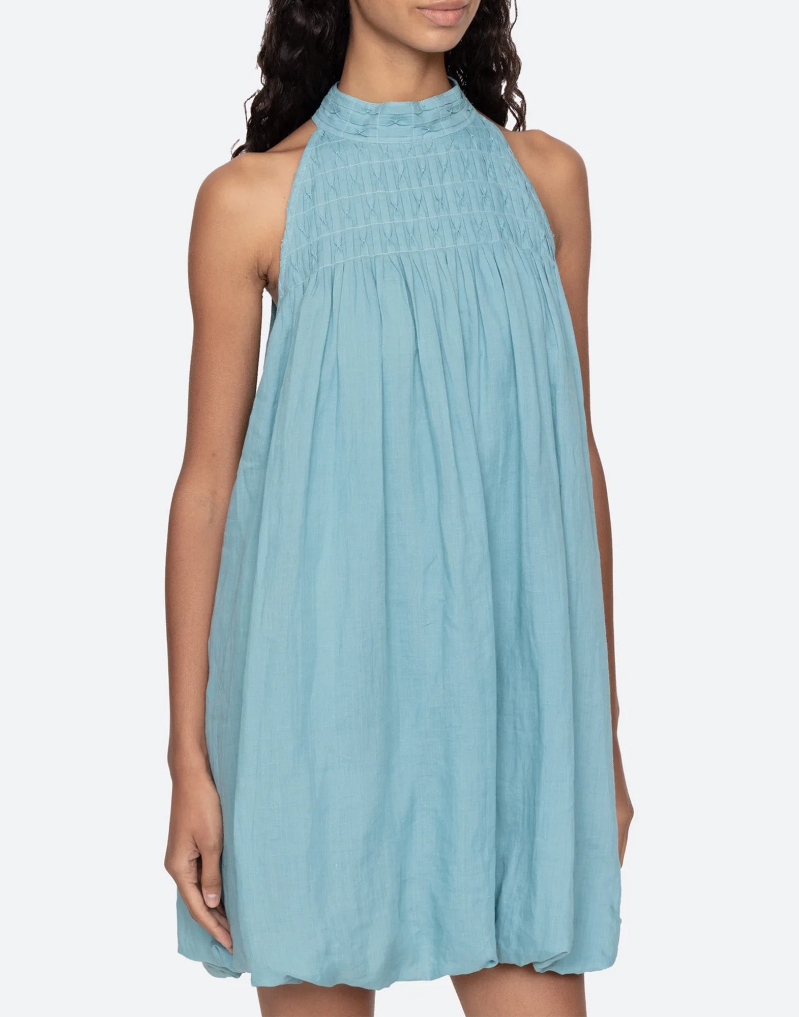 SEA NY Mini Abito in Cotone con Bubble Hem Blue