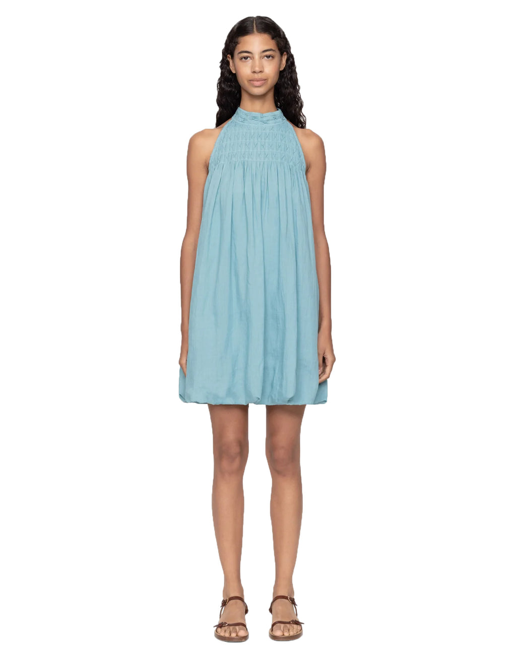SEA NY Mini Abito in Cotone con Bubble Hem Blue