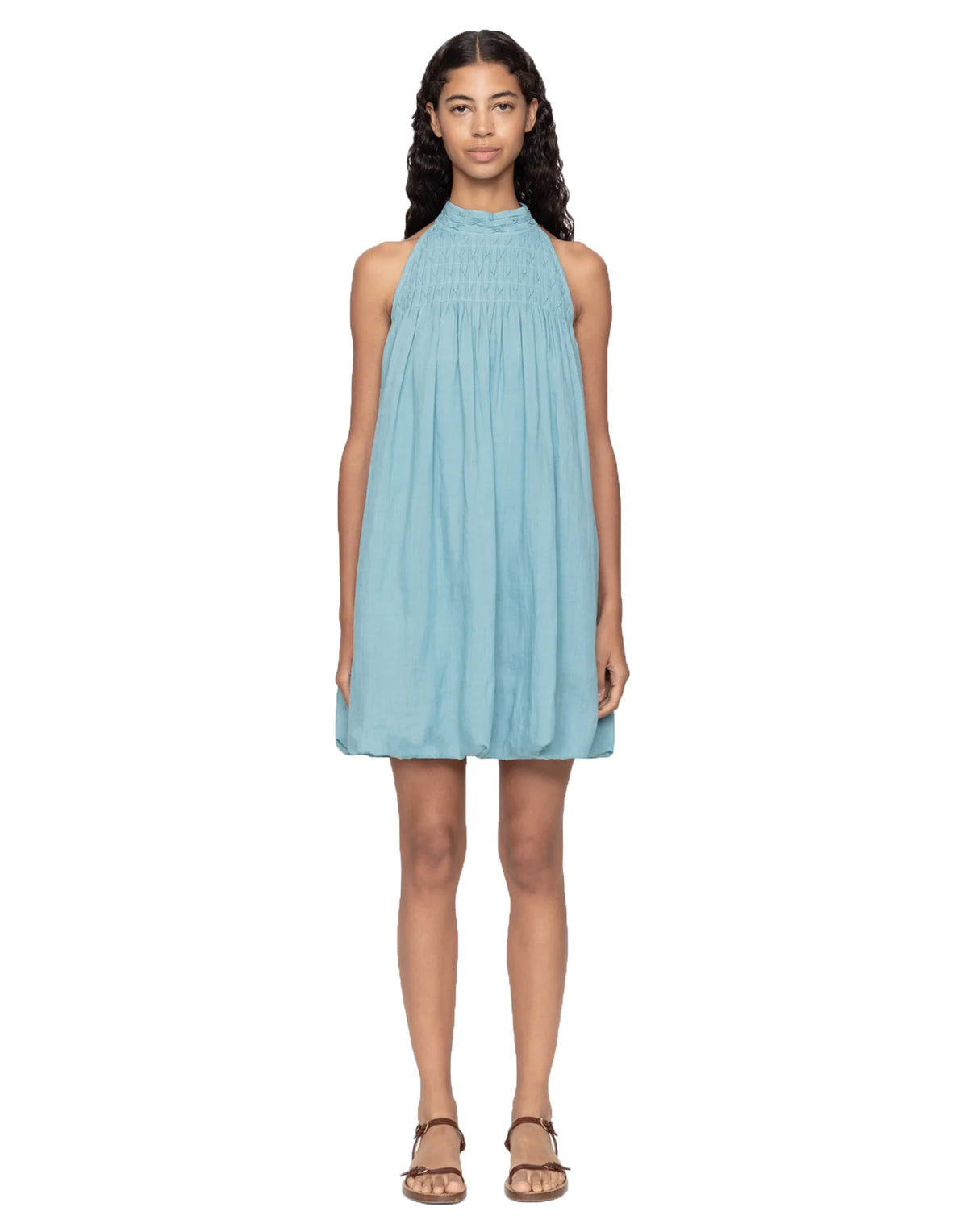 SEA NY Mini Abito in Cotone con Bubble Hem Blue