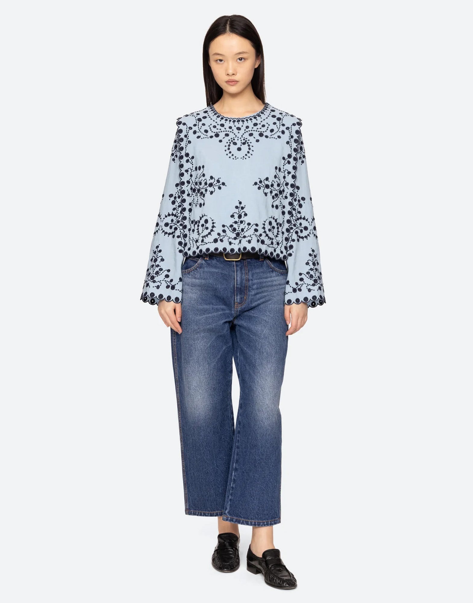 SEA NY Top Frances Ricamato Blu