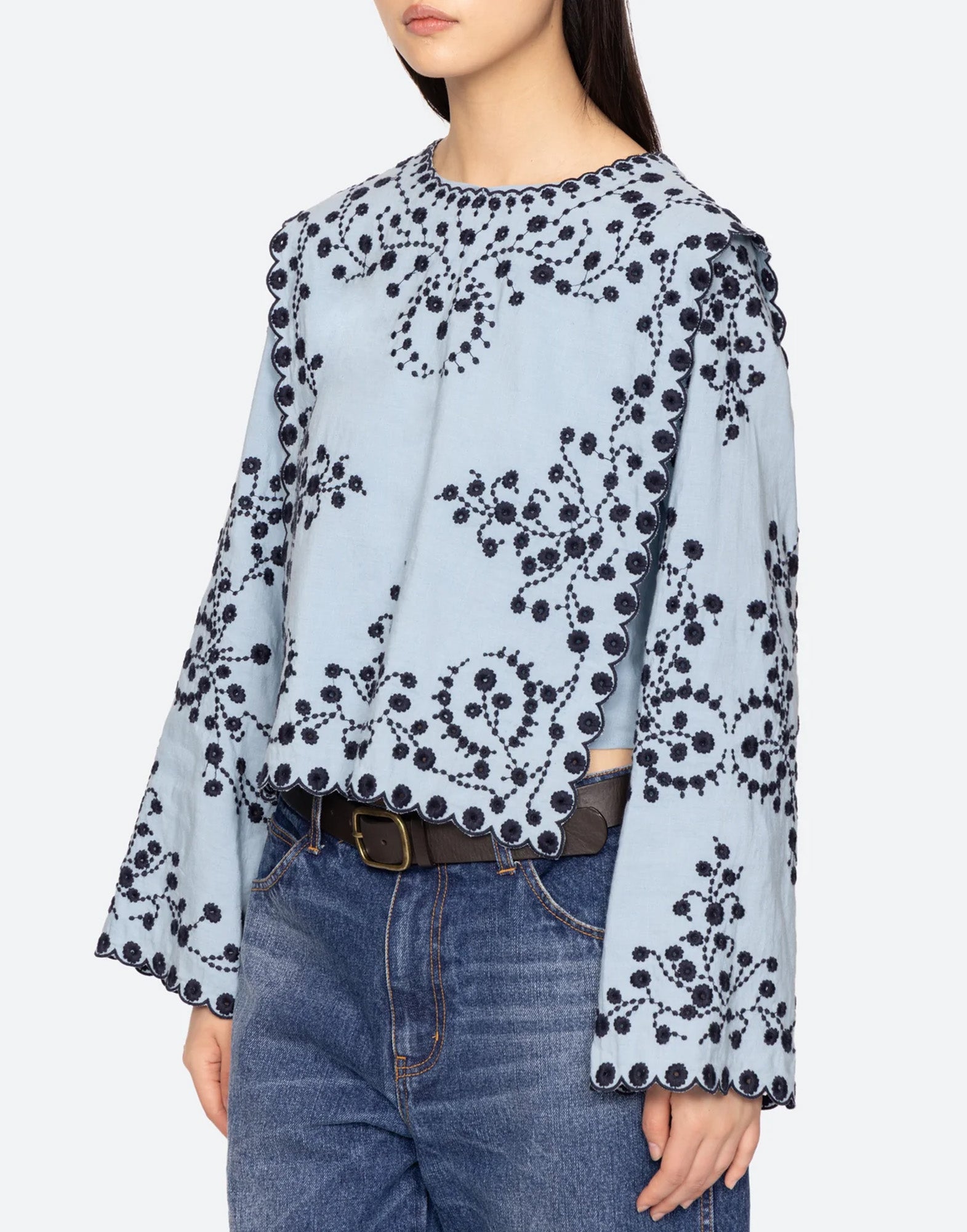 SEA NY Top Frances Ricamato Blu