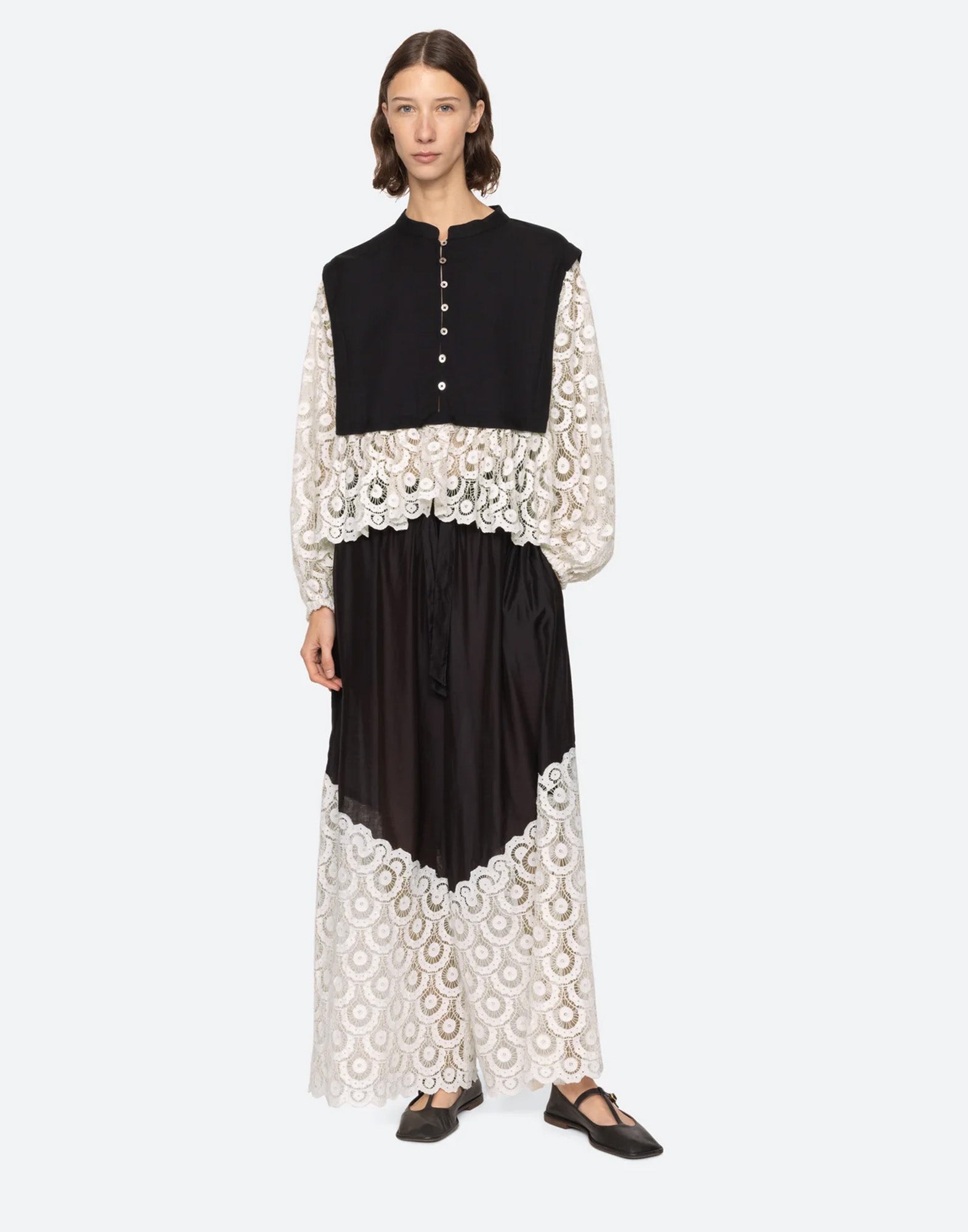 SEA NY Ellison Top in Viscosa con Ricami in Pizzo