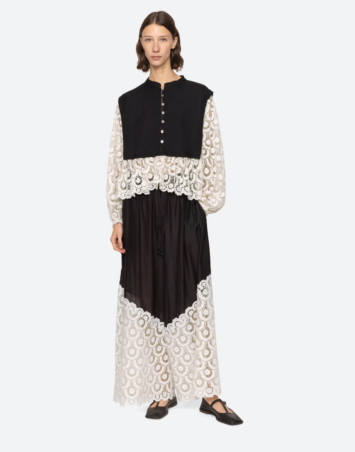 SEA NY Ellison Top in Viscosa con Ricami in Pizzo