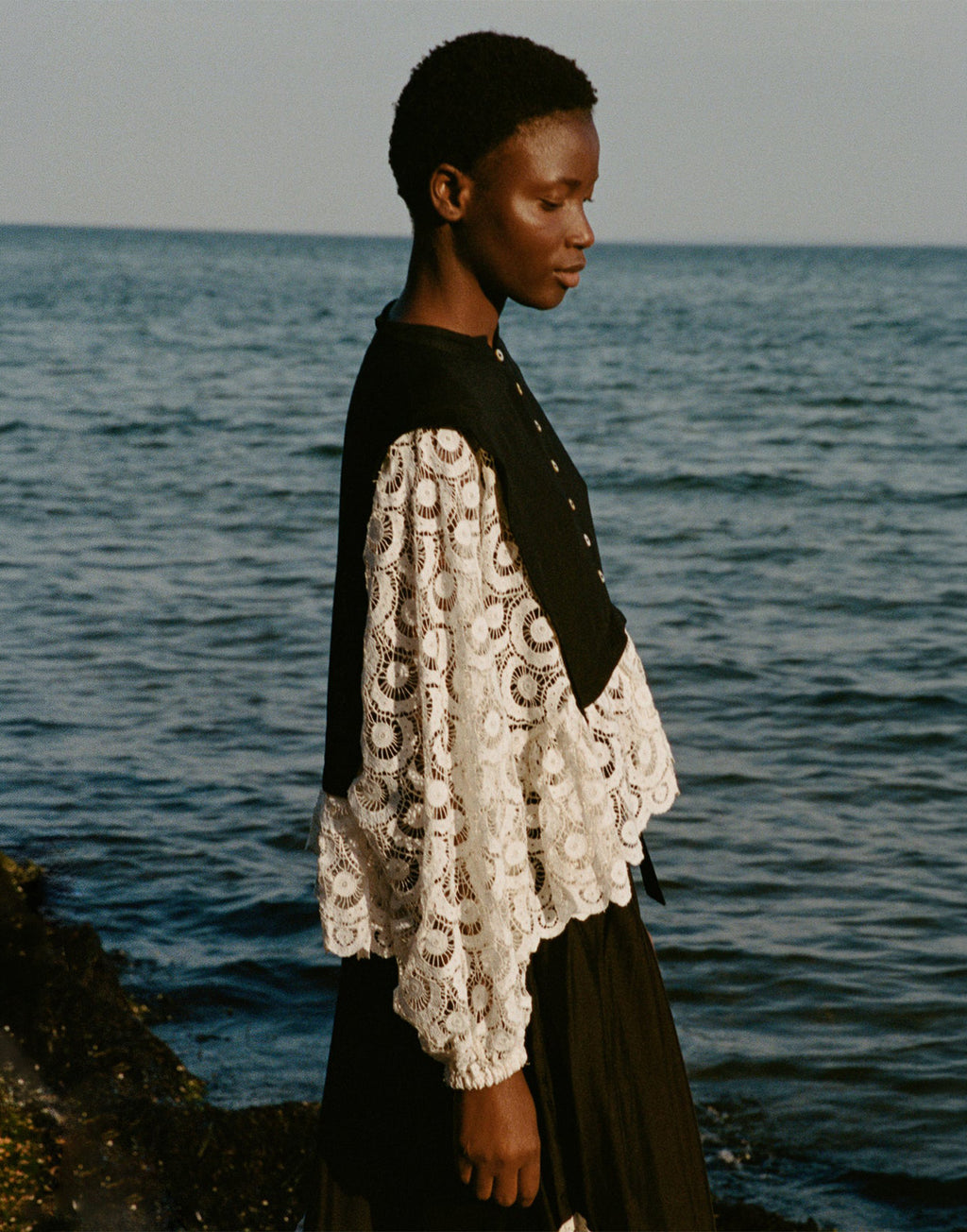 SEA NY Ellison Top in Viscosa con Ricami in Pizzo