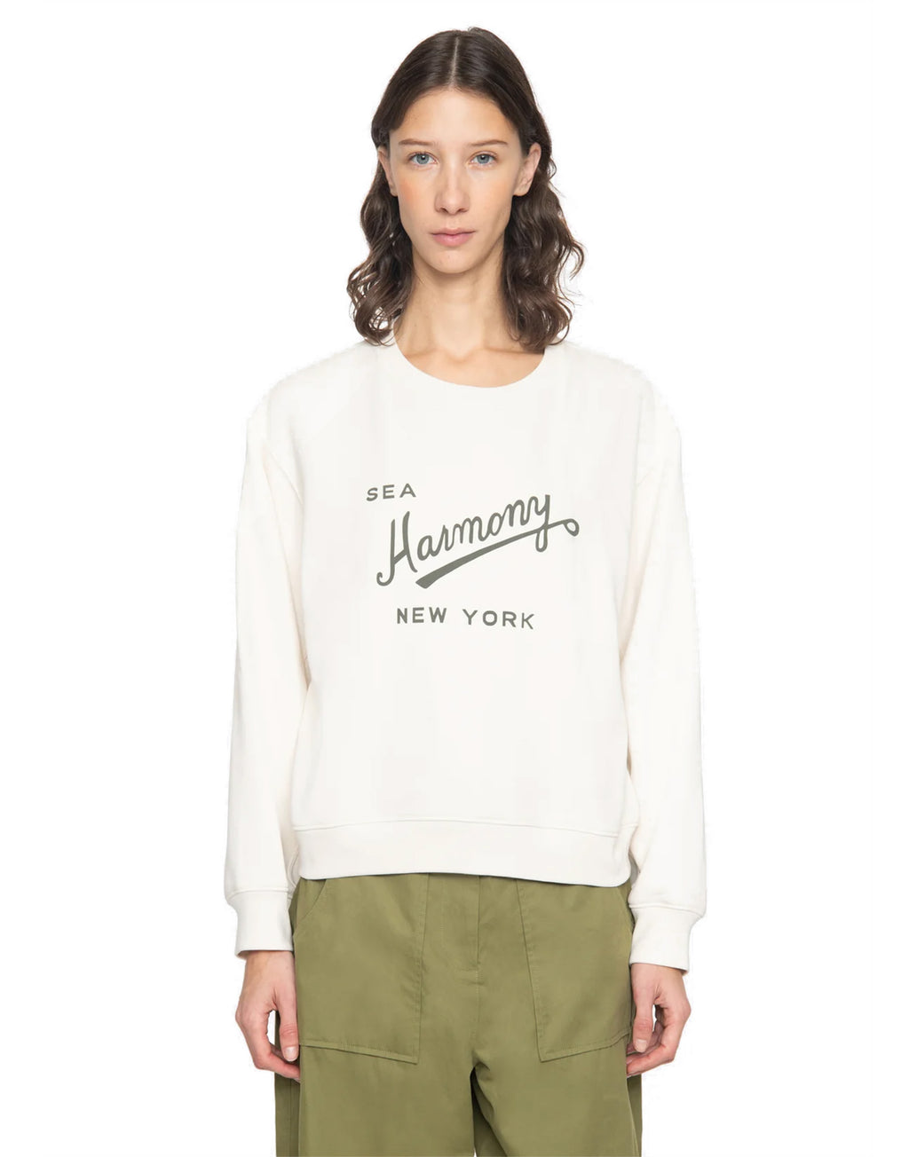 SEA NY Claira Sweatshirt in Cotone con Logo Cream