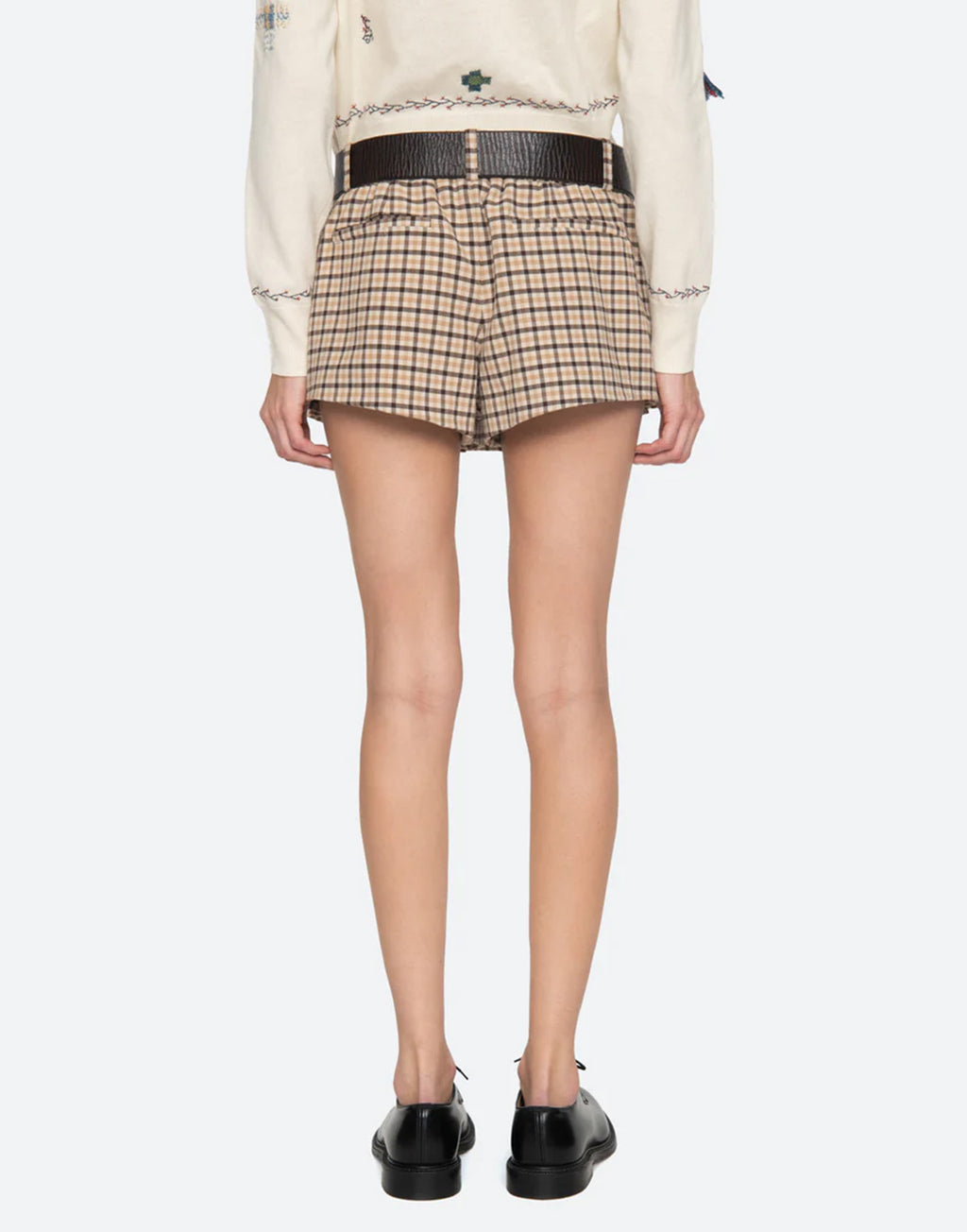 SEA NY Skorts a Quadri con Plissé e Cintura