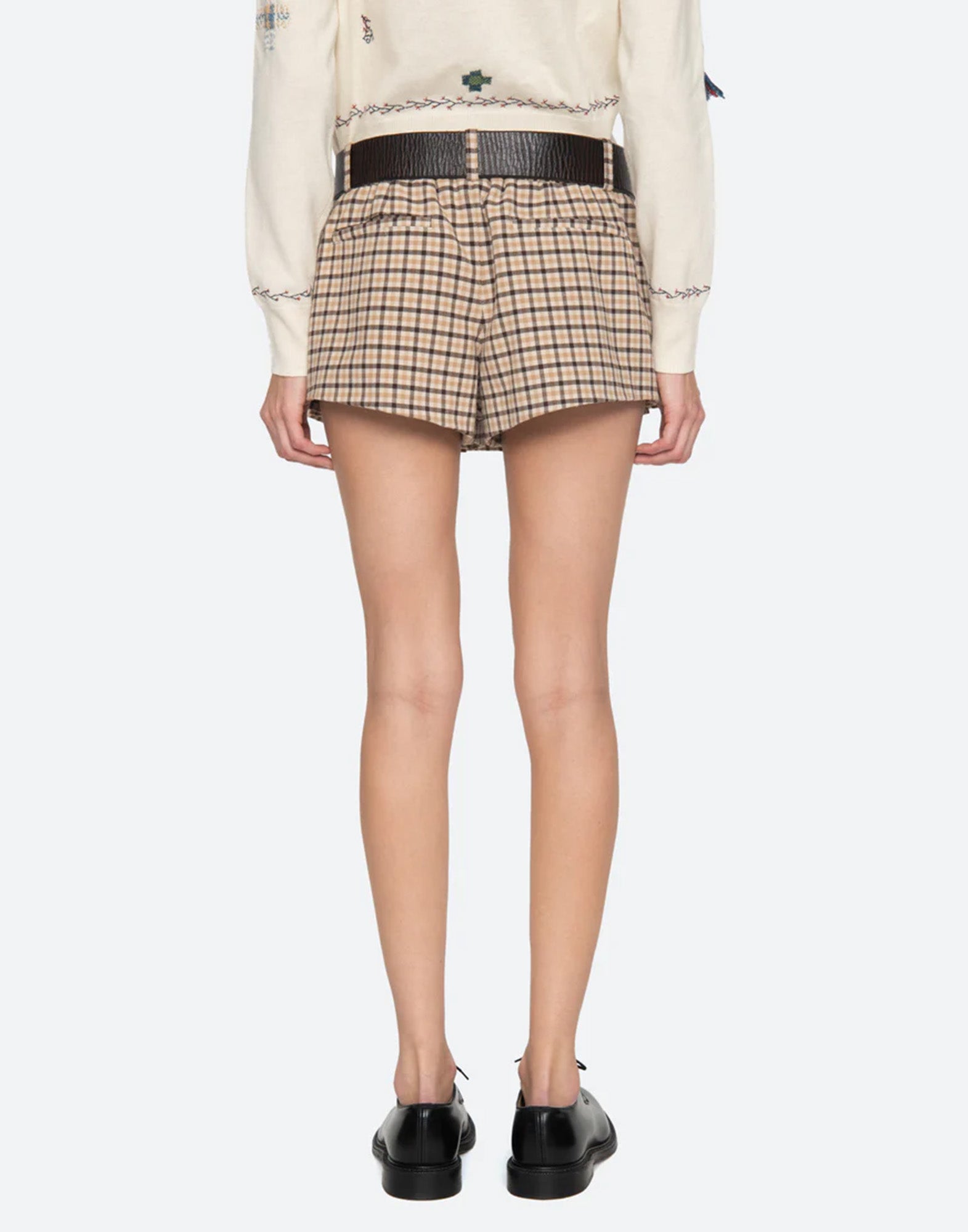 SEA NY Skorts a Quadri con Plissé e Cintura