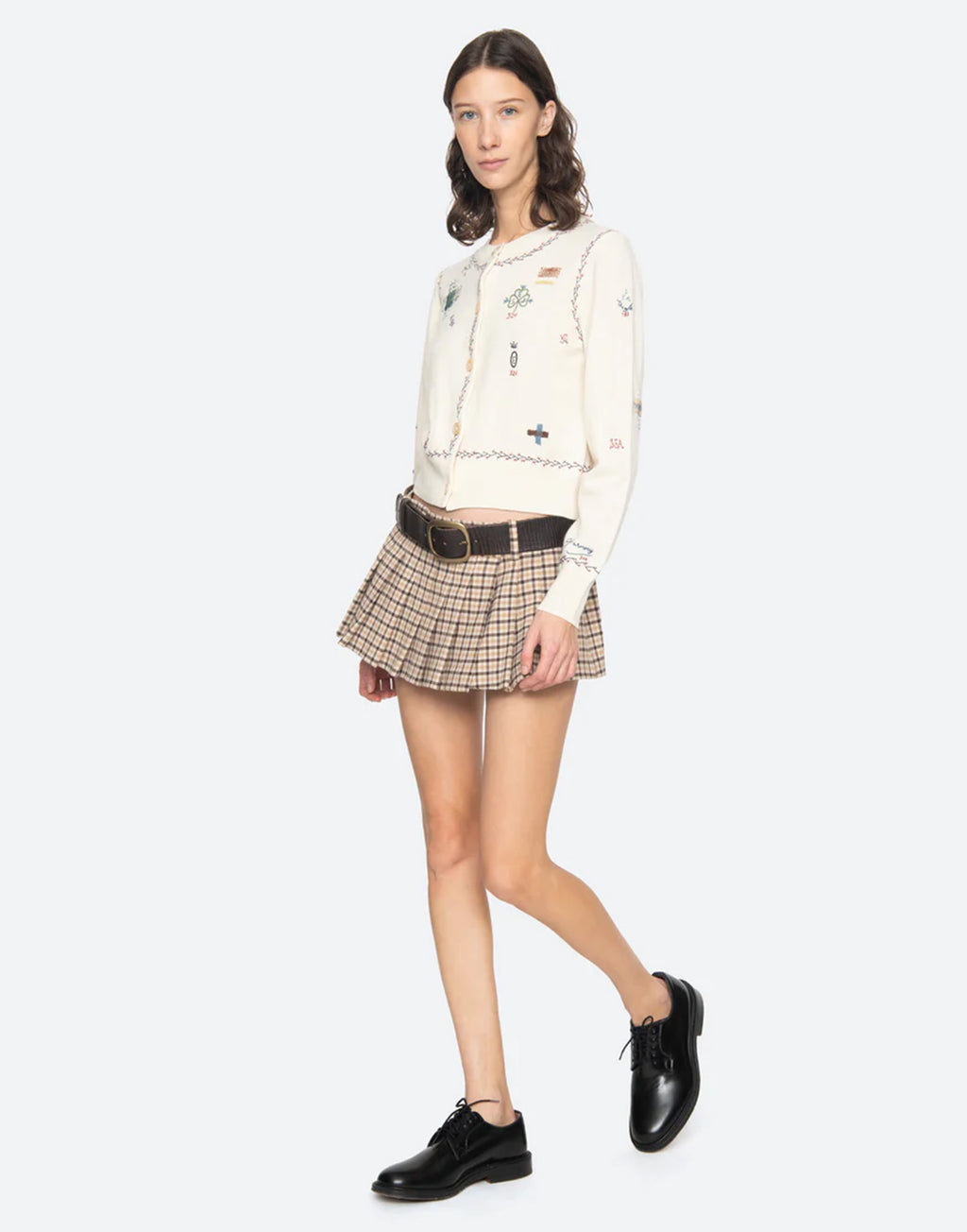 SEA NY Skorts a Quadri con Plissé e Cintura