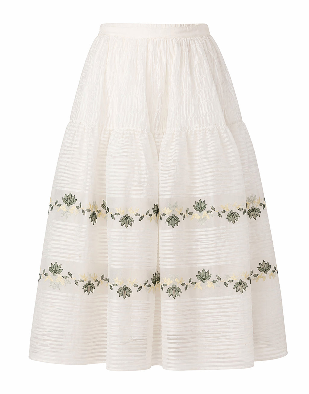 SWGT Gonna in Organza di Seta con Ricami Bianca