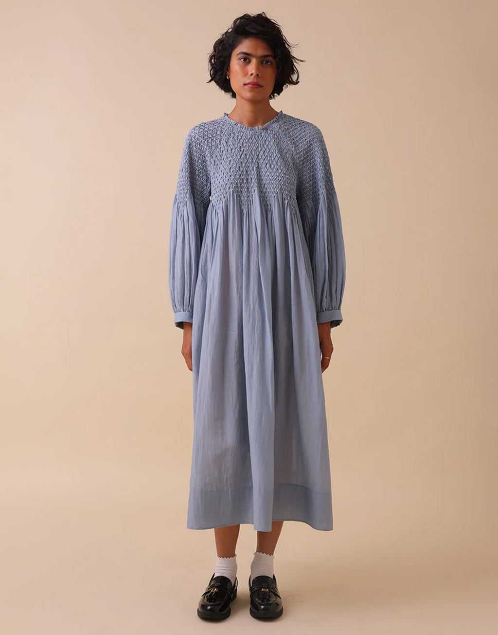 SWGT Abito con Smock e Maniche Raglan Azzurro