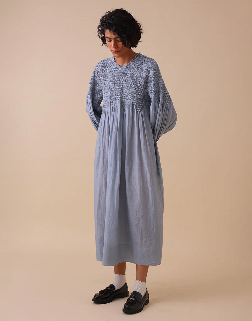 SWGT Abito con Smock e Maniche Raglan Azzurro
