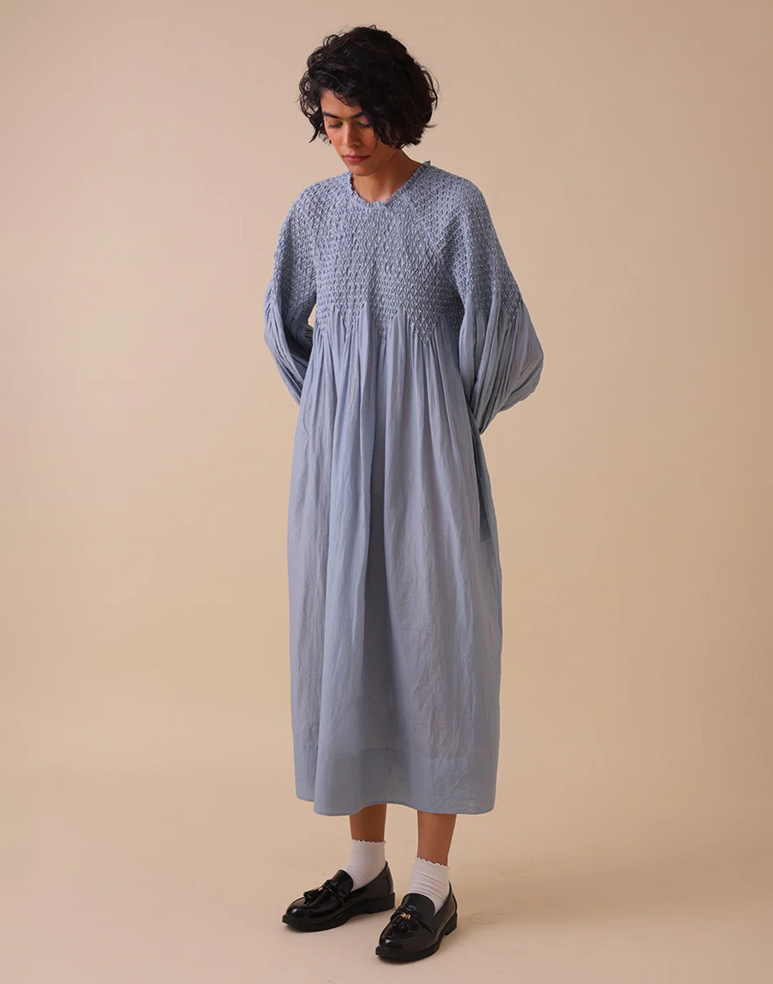 SWGT Abito con Smock e Maniche Raglan Azzurro