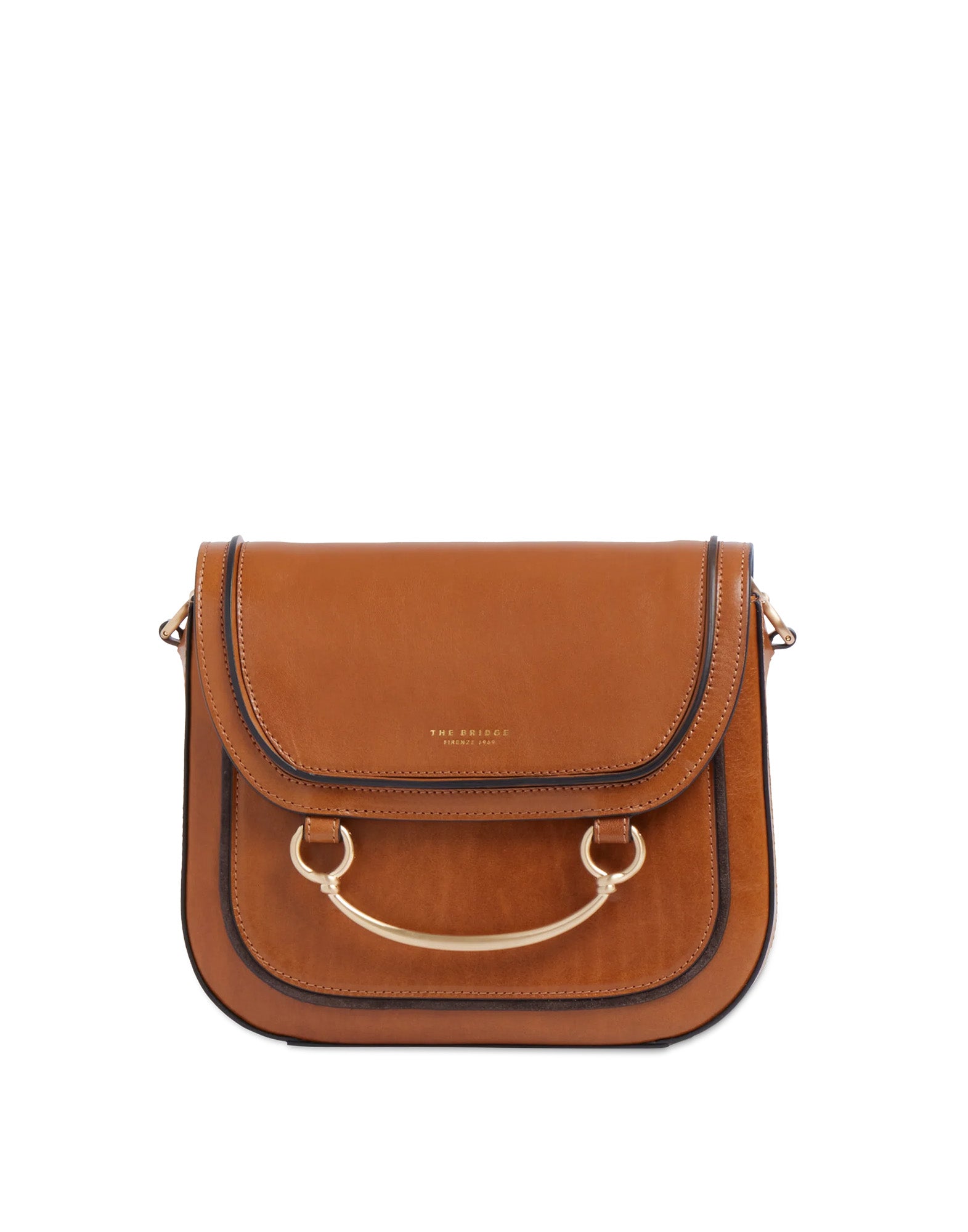 THE BRIDGE Luce Borsa in Pelle con Tracolla e Manico Gioiello Cognac
