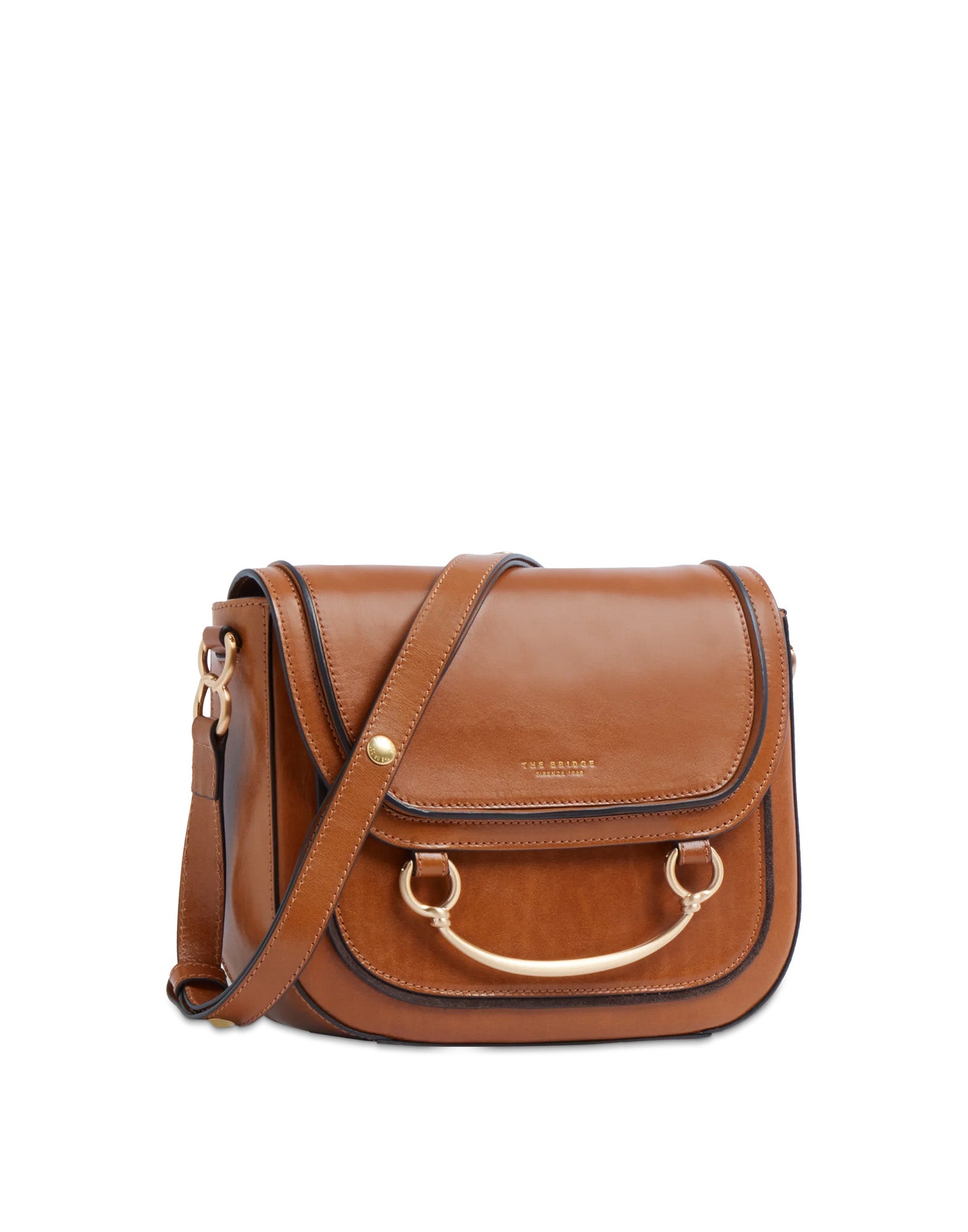 THE BRIDGE Luce Borsa in Pelle con Tracolla e Manico Gioiello Cognac