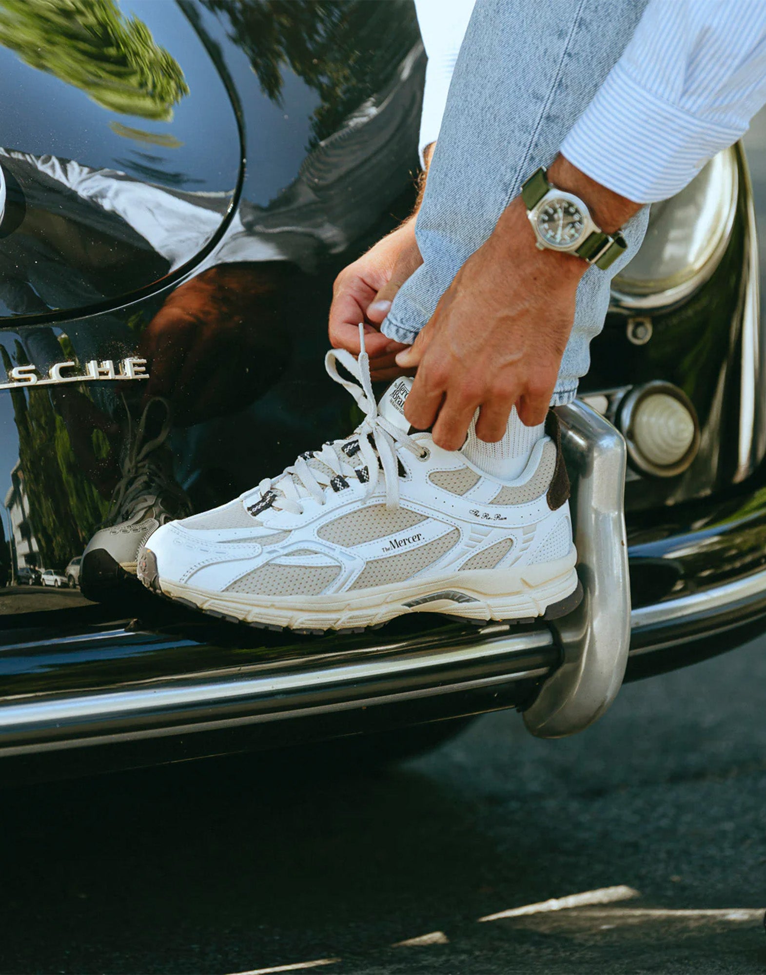 THE MERCER BRAND Re-Run Vintage Nappa Sneakers in Pelle e Mesh White/Brown