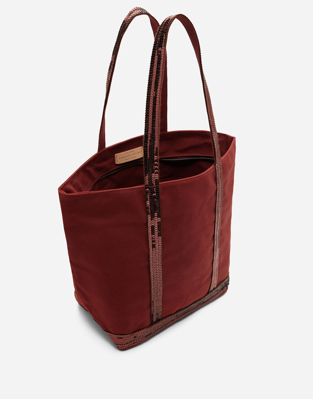 VANESSA BRUNO Cabas M in Canvas con Zip e Paillettes Terre
