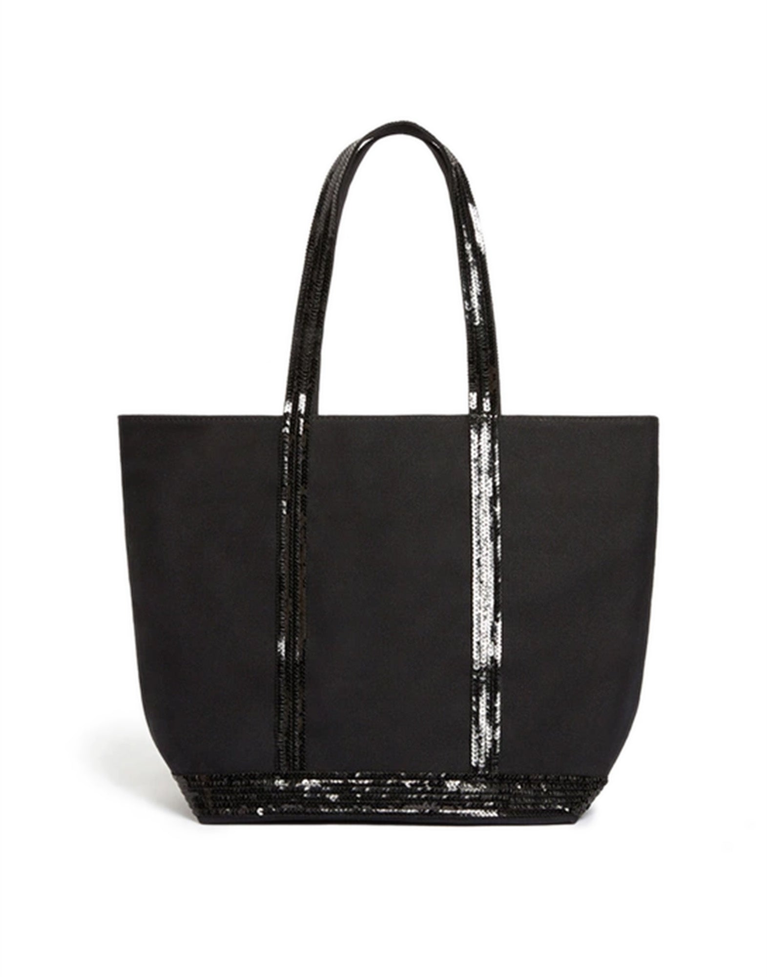 VANESSA BRUNO Cabas M in Canvas con Zip e Paillettes Noir