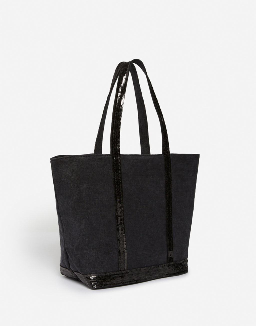 VANESSA BRUNO Cabas M in Canvas con Zip e Paillettes Noir