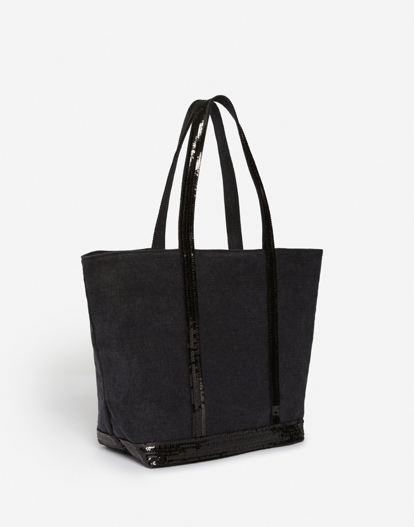 VANESSA BRUNO Cabas M in Canvas con Zip e Paillettes Noir