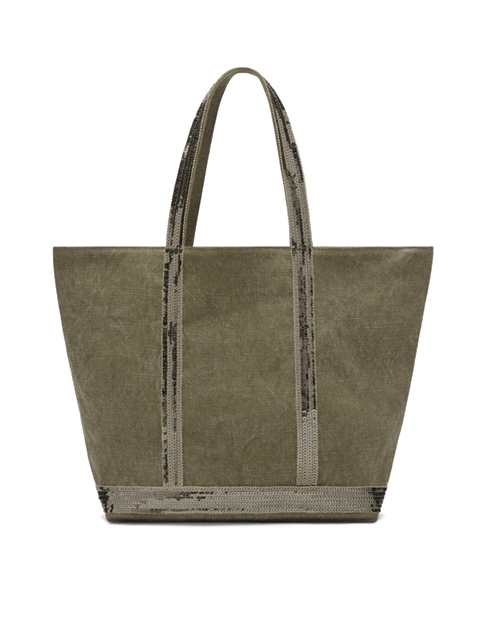 VANESSA BRUNO Cabas M in Lino con Zip e Paillettes Khaki
